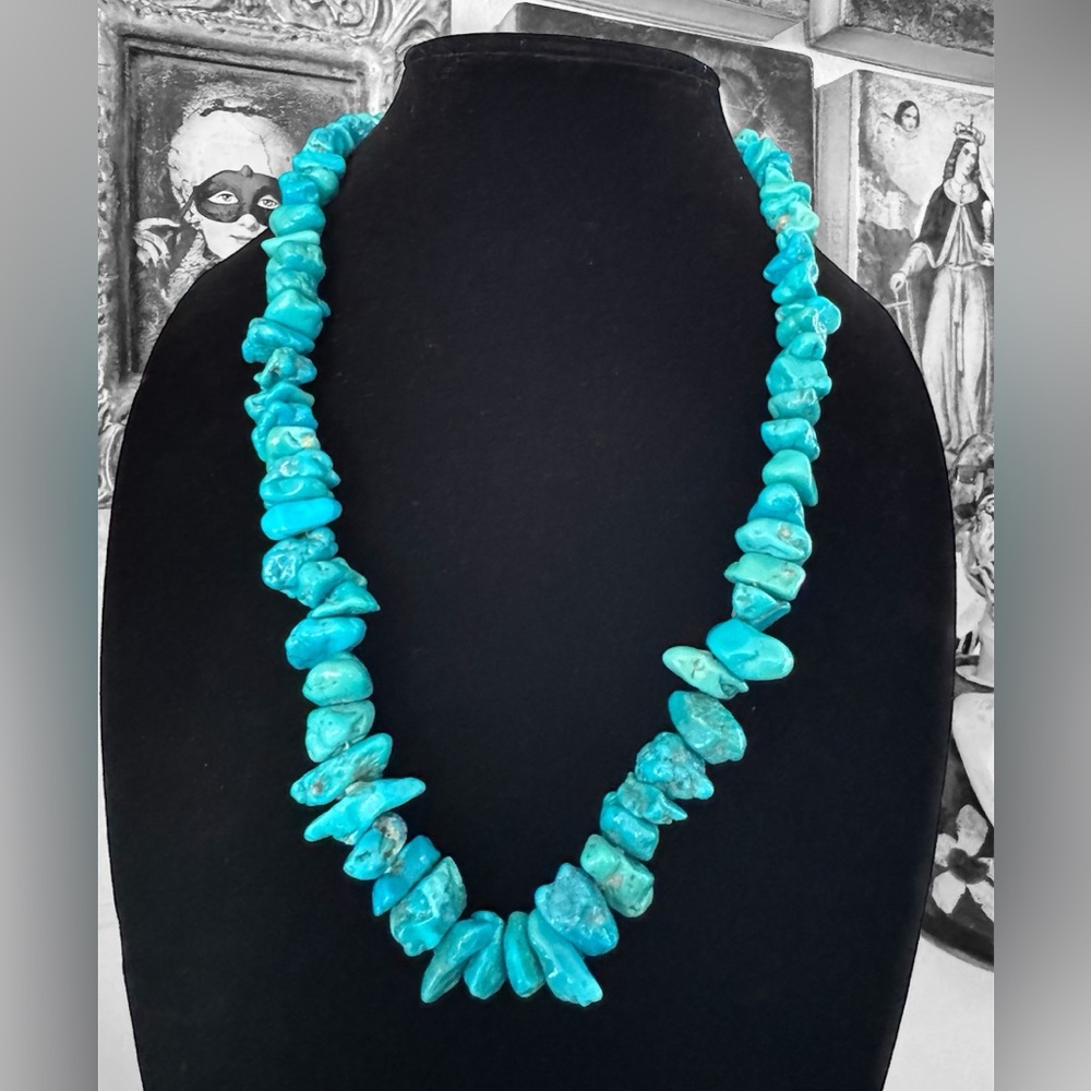 Turquoise‎ Nugget Chip Necklace 24” Long